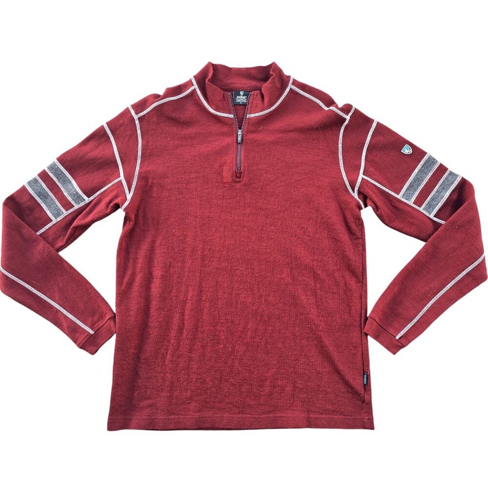 Kühl Merino Wool Long Sleeve Quarter-Zip Pullover Shirt Red size L Mens Outdoor